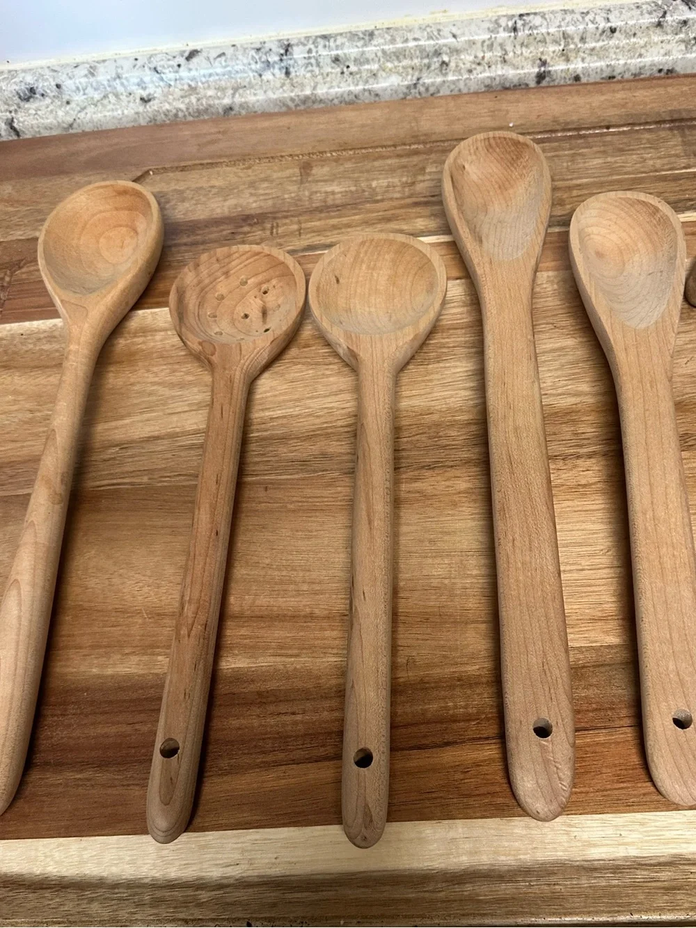 Authentic Lehman’s Natural Wooden Kitchen Serving Spoon Set - 5 Piece